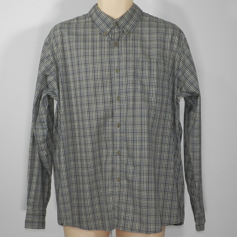 Men's LEE Large LS Plaid Gray/Black/Blue Shirt